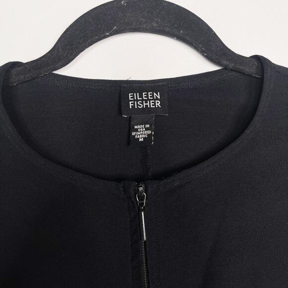 Eileen Fisher M Black 3/4 Sleeve Zip Front Cardigan Top Viscose Nylon Stretch - Picture 4 of 6